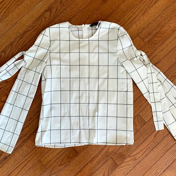ZARA | White Windowpane Plaid Long sleeve Small - Picture 5 of 7